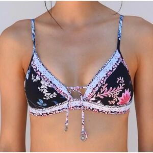 Seafolly Water Garden‎ Fixed Floral Print Triangle Bikini Top Tassel Size 10